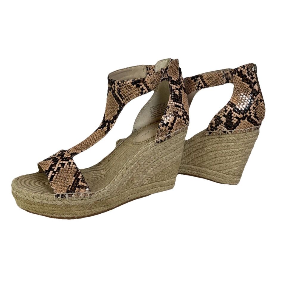 KENNETH COLE Olivia T Strap Sandals Wedge Snakeskin Vegan‎ Espadrille 9 - Picture 8 of 10